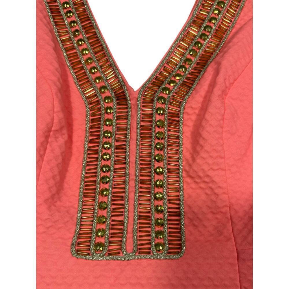 Lilly Pulitzer Eliot Shift Dress in Papaya Coral Beaded V-Neck Size 0 - Picture 5 of 8